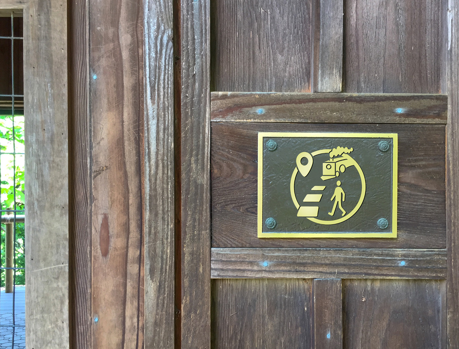 train stop sign on building