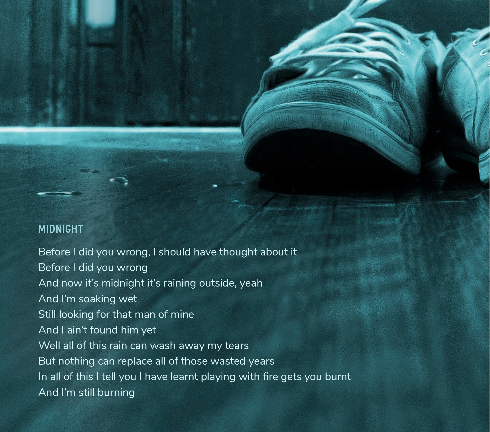 second panel, blue wet shoes